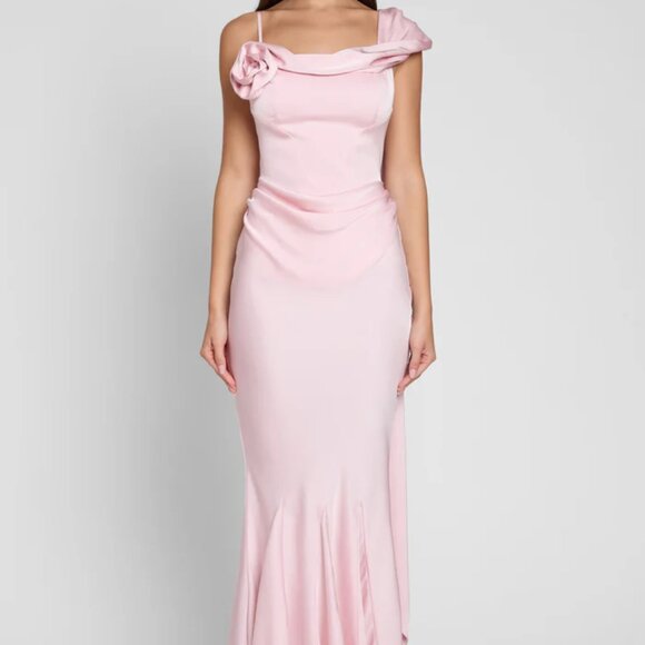 Celine Corset Drape Satin Gown - Pink - Picture 1 of 10